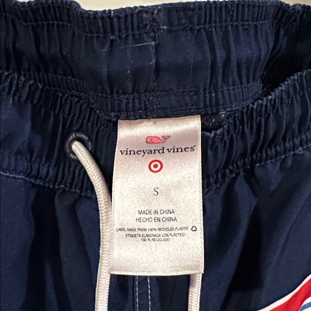 Vineyard Vinea Navy and White Striped Lined swim trunks - Picture 3 of 3